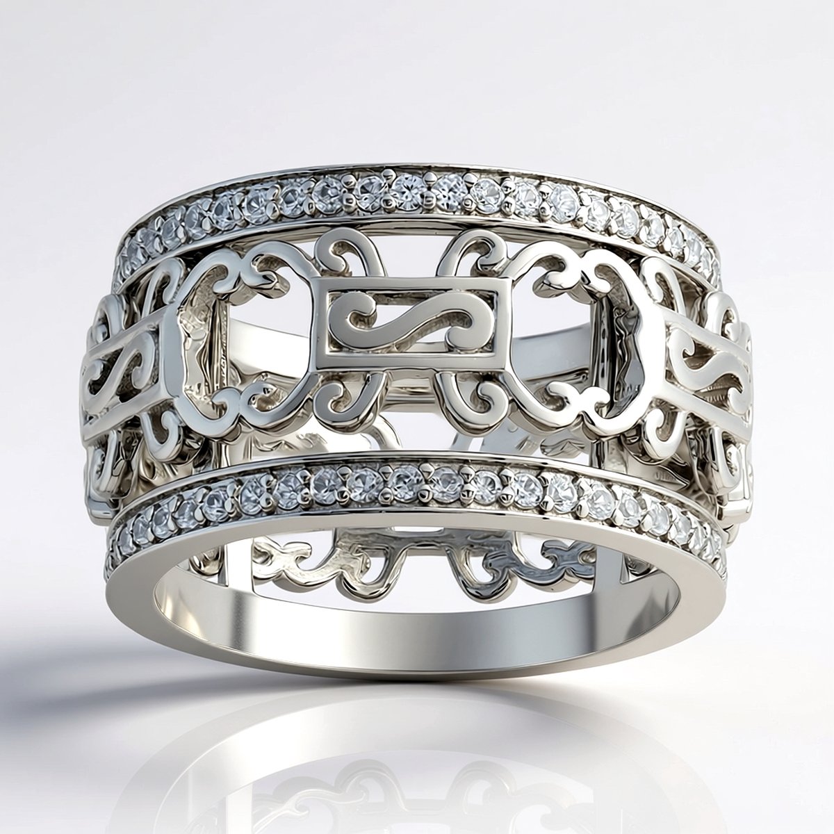 Cavill - Elegante Pave Ring 925 Sterling Zilver Platina Gecoat - 54 Cambodjaanse Zirkonia 0,462 ct - Filigrain Design - Dames