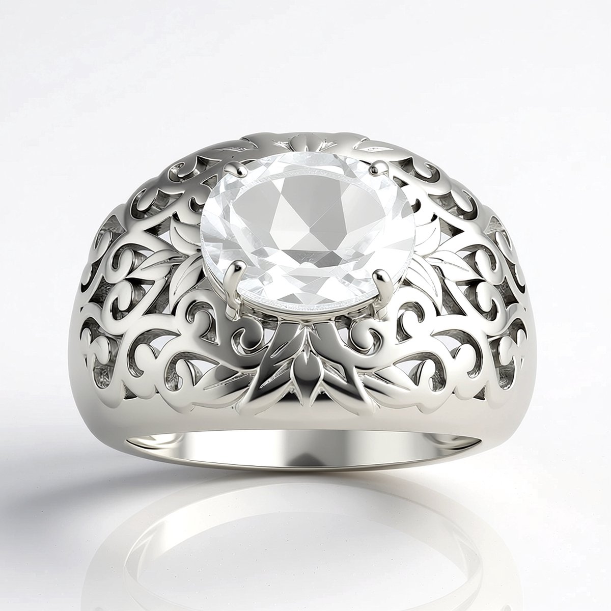 Cavill - Zilveren Ring met 2,19 ct Witte Kwarts - 925 Sterling Zilver Geplatineerd - Elegante Ovaal Geslepen Edelsteen - Braziliaanse Kwarts Juweel
