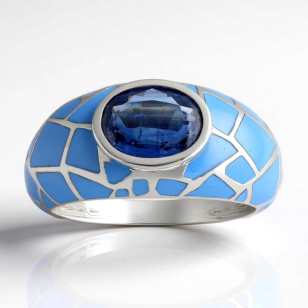 Cavill - Zilveren ring met Nepalese kyaniet 1,512 ct - 925 sterlingzilver met bezel zetting - Ovale blauwe edelsteen - Luxe vrouwelijke ring