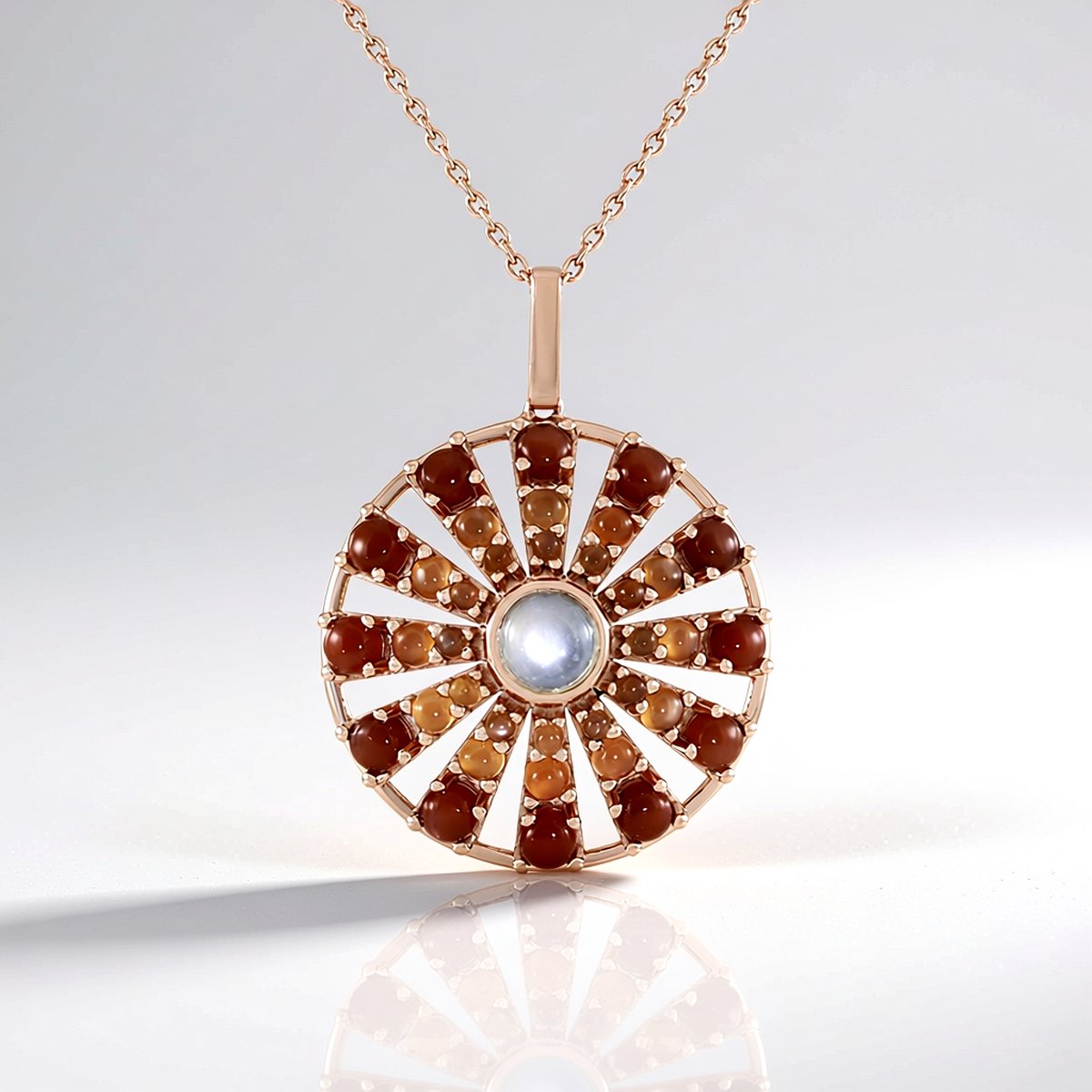 Cavill - Zilveren 925 ketting met roségoud vergulde hanger - Witte, chocolade & perzik maansteen ronde cabochon uit India - 3,096 ct elegant