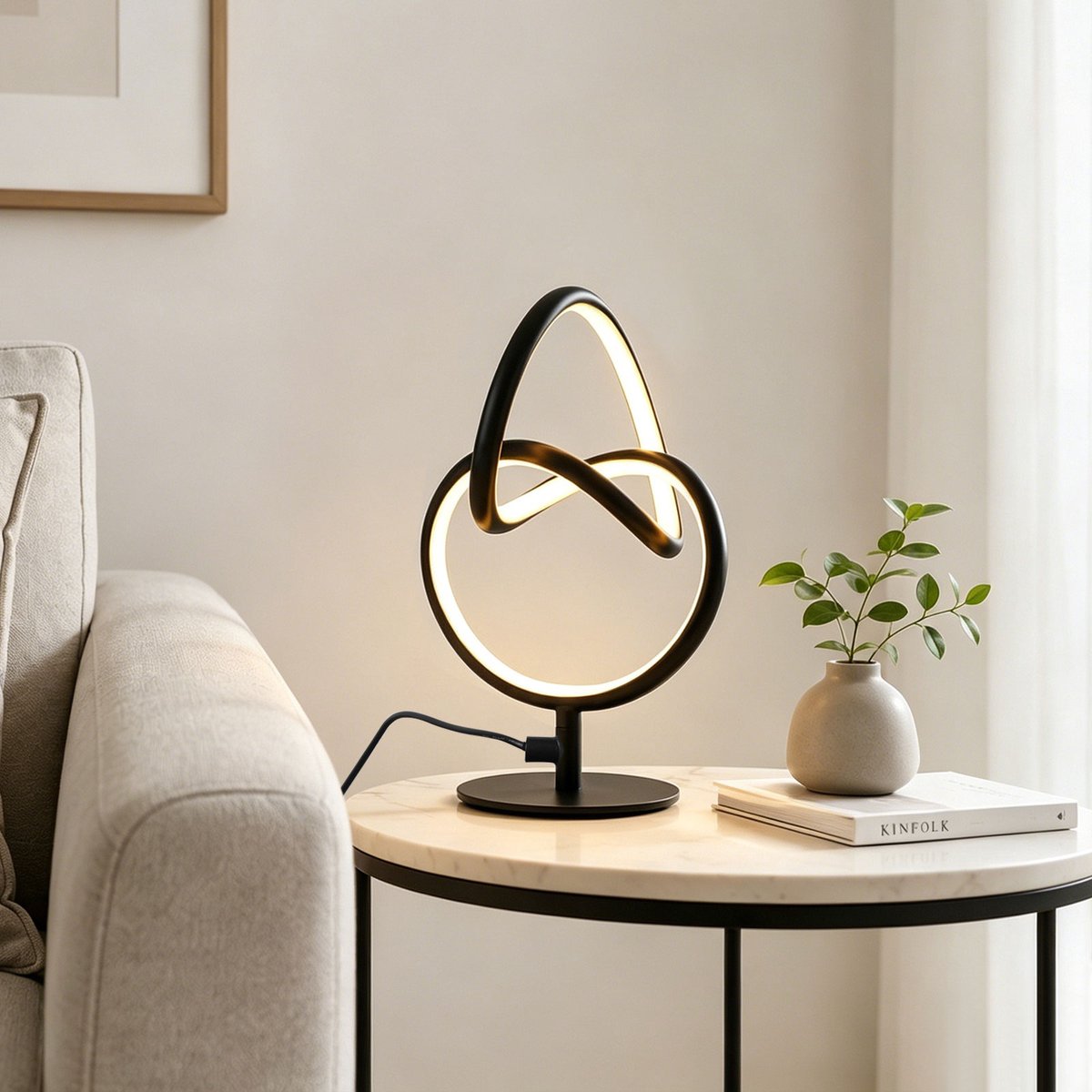 Lemlit - LED Tafellamp 13W, Moderne Designlamp, Unieke Ringvormige Bureaulamp met Warm Wit Licht 3000K, 1300lm, Aluminium Behuizing, Zandzwart