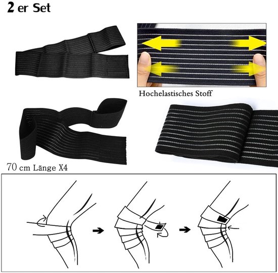 Set van 4 Kniebandages voor Sport, Compressiebandages voor Knieën, Ellebogen en Enkel, Ondersteuning en Stabiliteit voor Actieve Levensstijl, 70 cm — afbeelding 3