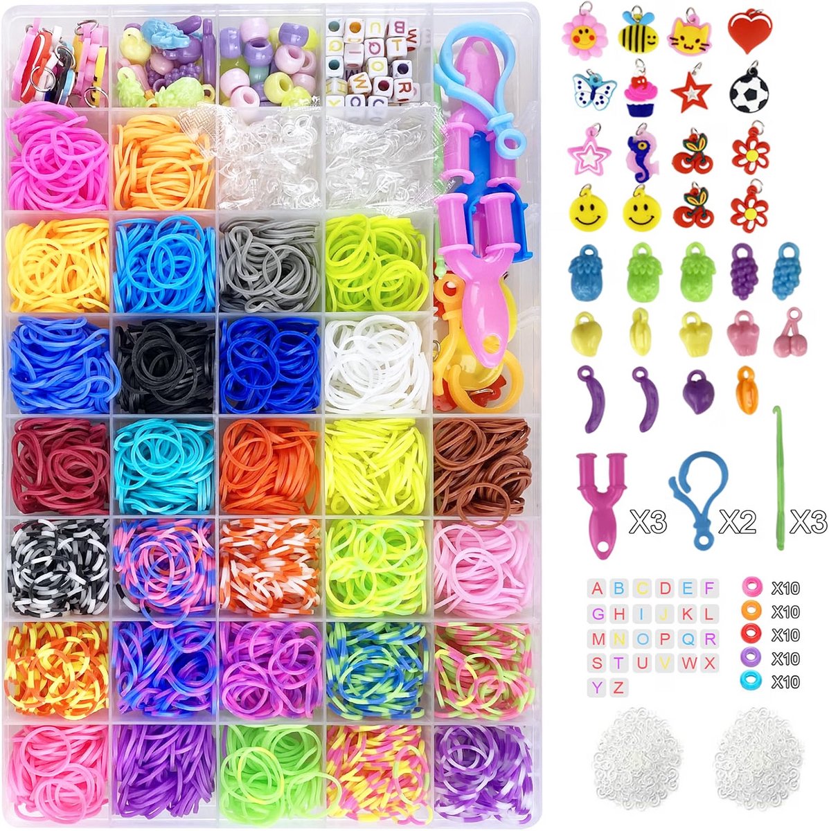 Loom bandjes set - Armbandjes maken kinderen - Elastiekjes creatief knutselen - Vriendschapsbandjes met bedels - Inclusief clips kralen - Opbergdoos 40 vakken - Meerkleurig - 2.700+ stuks 30 kleuren