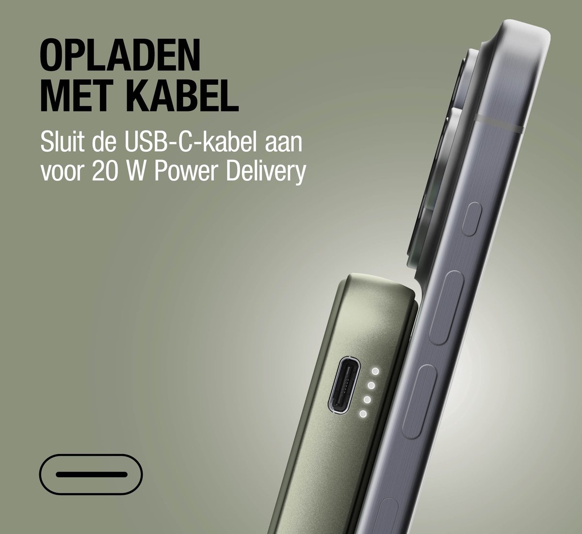 Fresh Magnetische Powerbank 5000 mAh Draadloos Groen - afbeelding 2