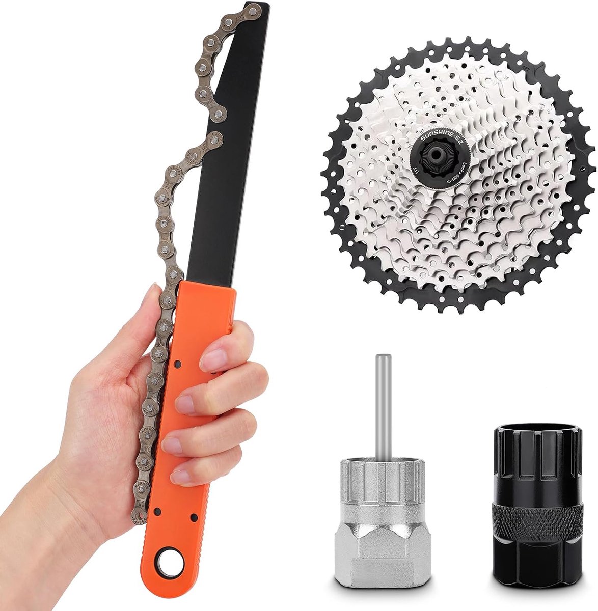 Bicycle Chain Whip with Gear Puller and Puller, Universal Cassette Puller, Chain Whip and Puller Set, Cassette Puller - ShopVlot