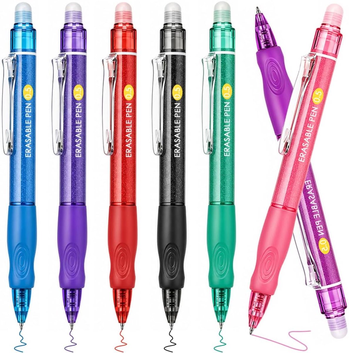 7 stuks uitwisbare gelpennen, balpennen met gum 0,5 mm fijne punt, uitwisbare rollerpen voor notities, planning - ShopVlot