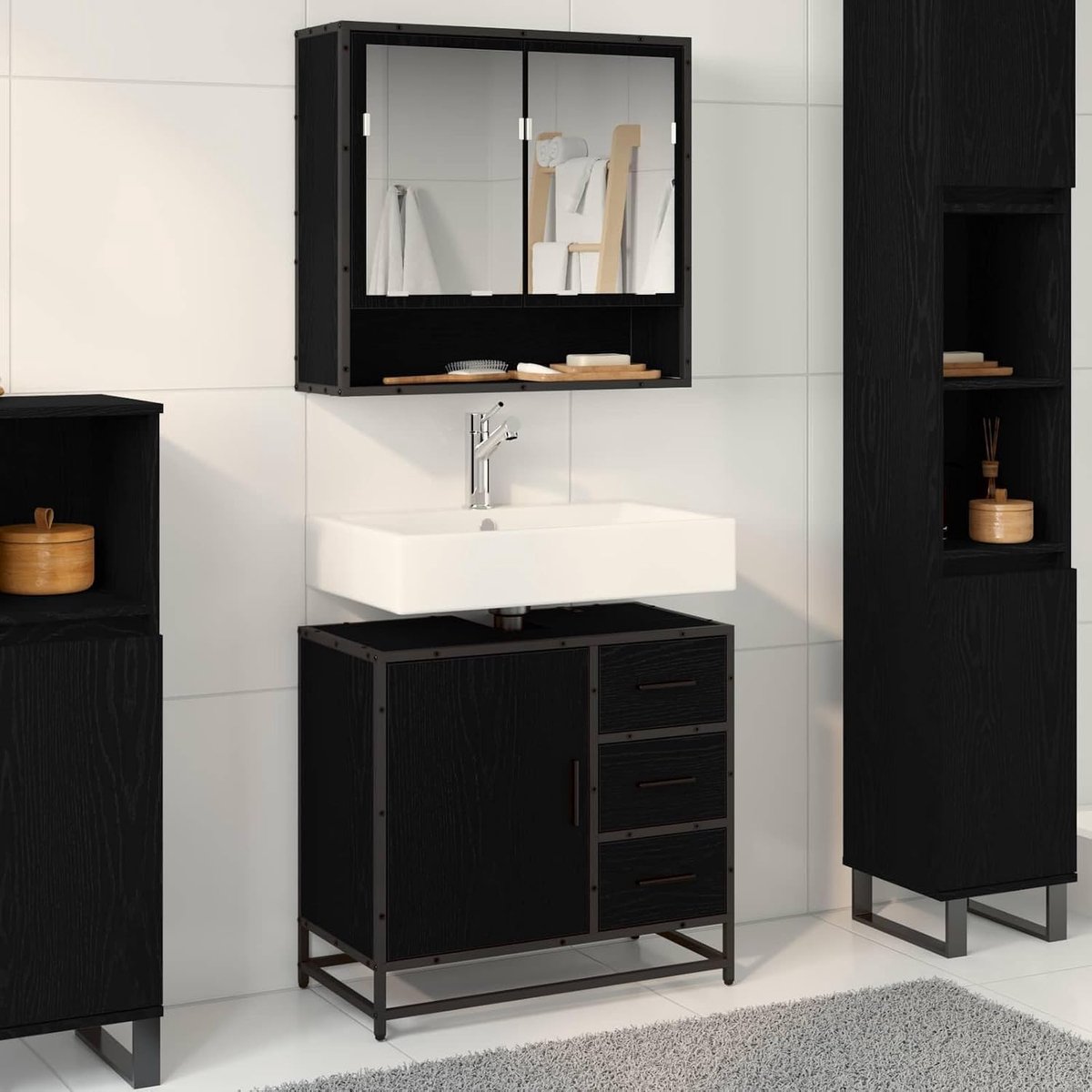 Badkamermeubelset 2 STK. Zwart eiken look 65 x 33 x 60 cm