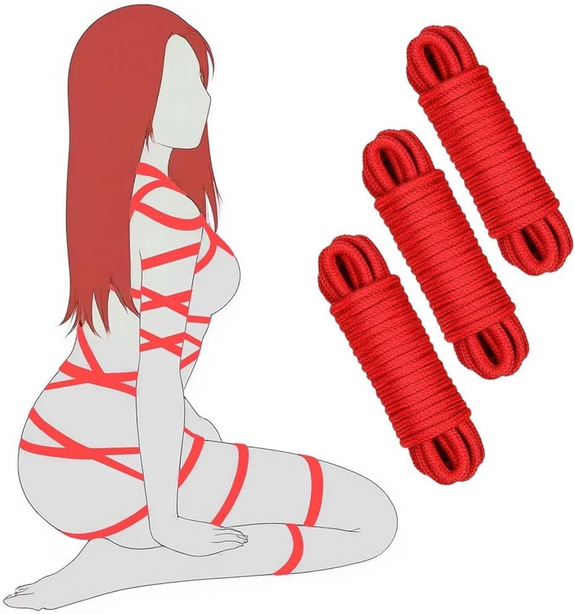 3-delige bondage touwset voor beginners, pols- en enkelboeien, seksaccessoire voor vrouwen en mannen, rood - ShopVlot