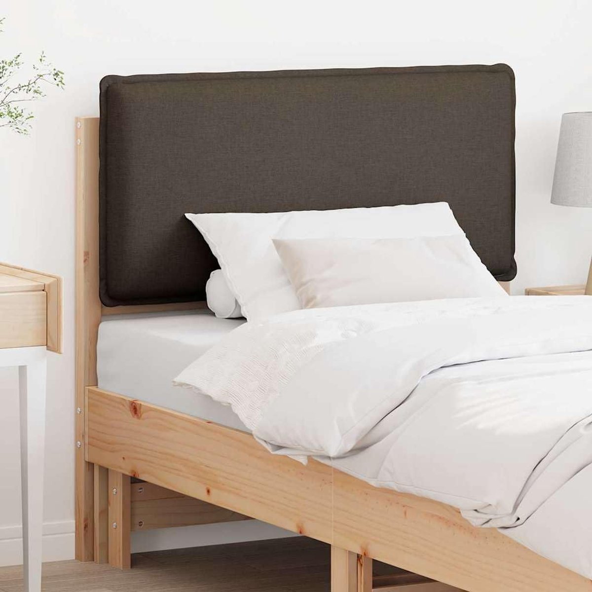 Hoofdeinde van massief hout in naturel lichtgrijs 80 cm voor moderne slaapkamer met luxe bekleding en slank design, duurzame constructie