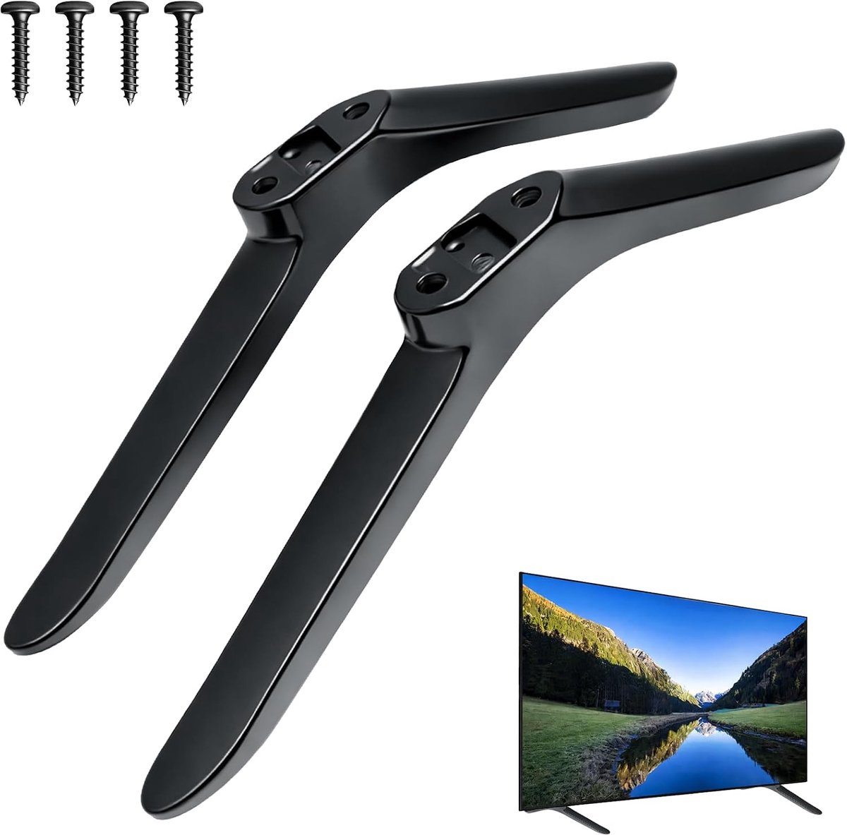 Universal TV Stand, 2 Pieces, Black, Plastic, with Screw Set, Compatible with 32 to 55 Inch TVs - ShopVlot