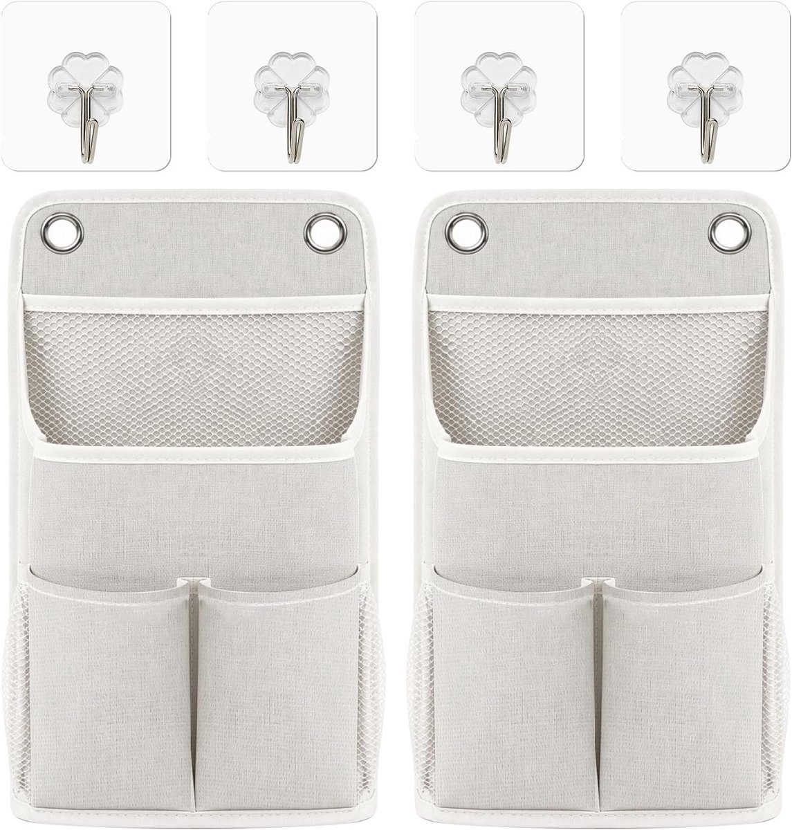2 stuks hangorganizers, crèmewit, katoen-linnen stof met 4 haken