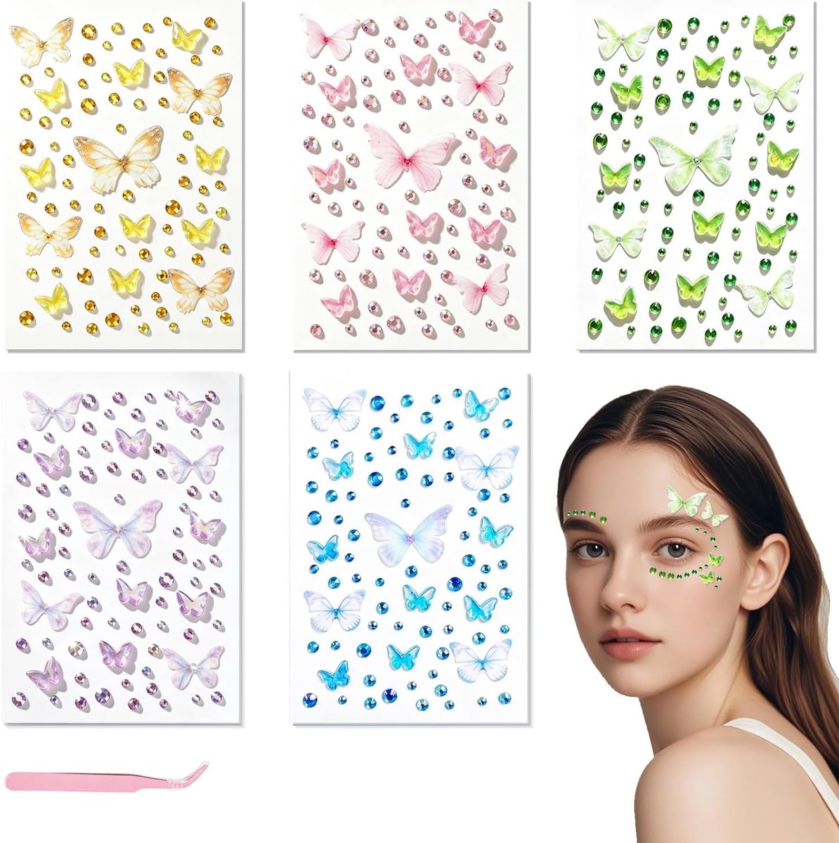5 Vellen Vlinder Gezichtsstickers, Juwelen voor vrouwen en meisjes