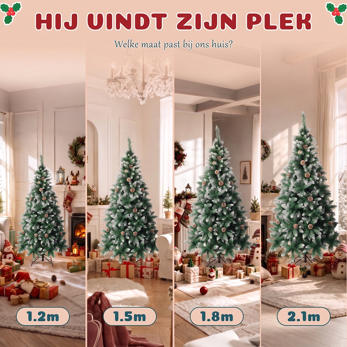 Arvioo - Kerstboom - Groen met sneeuw - 210cm - Met dennenappels – foto 4