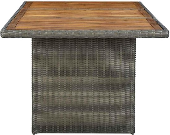 Polyrotan tuintafel met massief acaciahout, bruin, stabiel gepoedercoat stalen frame, onderhoudsvriendelijk PE-rotan, moderne eettafel voor buiten — afbeelding 4