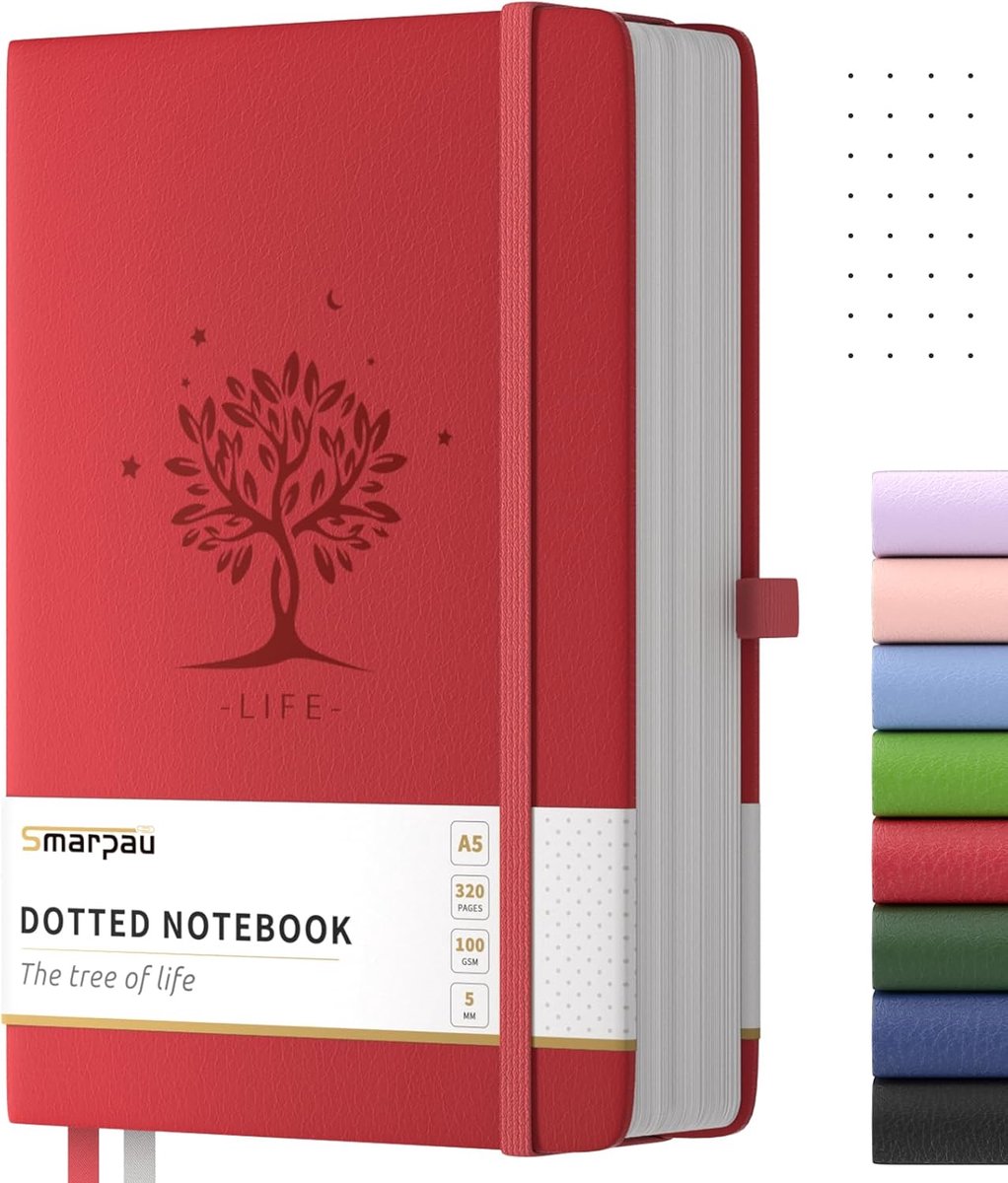 Smarpau Notebook A5 Bullet Journal Hardcover Dotted Diary with 320 Pages, 100gsm Inkproof Paper Thick Leather Notebook - ShopVlot
