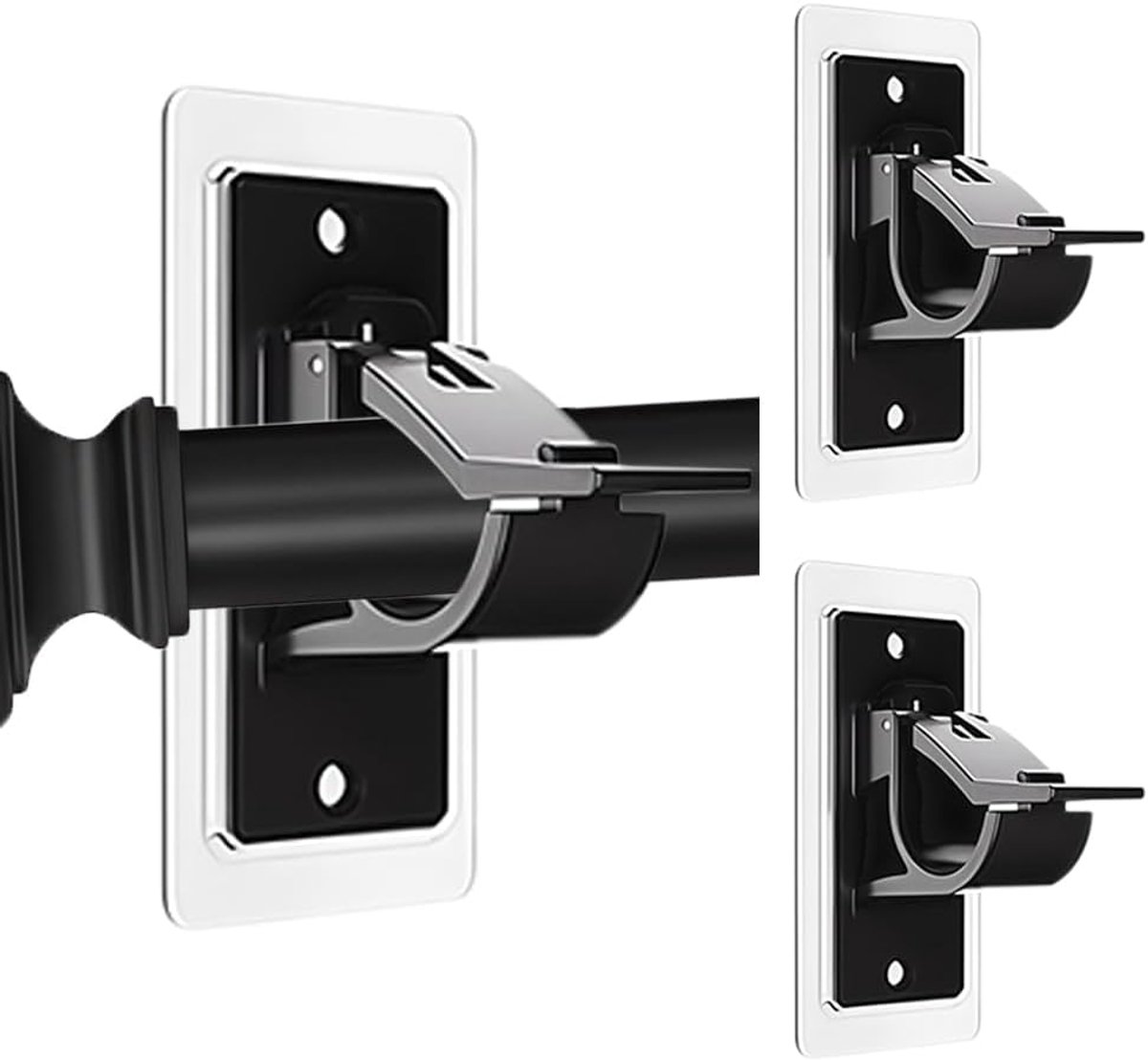 Gordijnhaken zonder boren - zelfklevende houders - zwart - eenvoudig te bevestigen in elke ruimte - ShopVlot