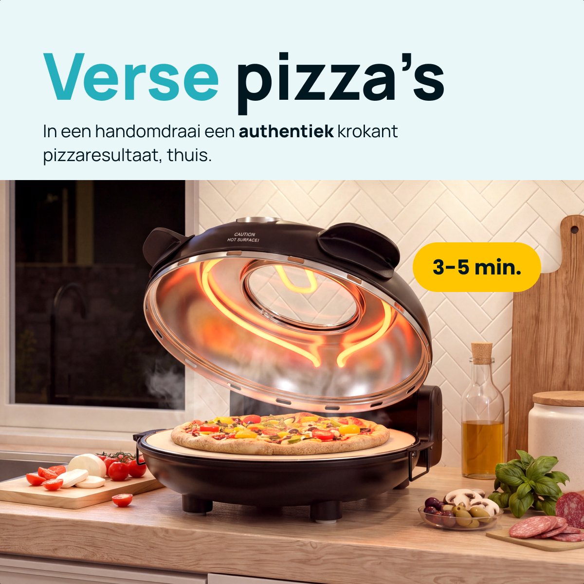 MOA Elektrische Pizzaoven - Tot 400°C - Boven- en Onderwarmte - Met Bamboeschep - Pizza Oven - 30,5 cm Pizzasteen - Zwart – foto 6