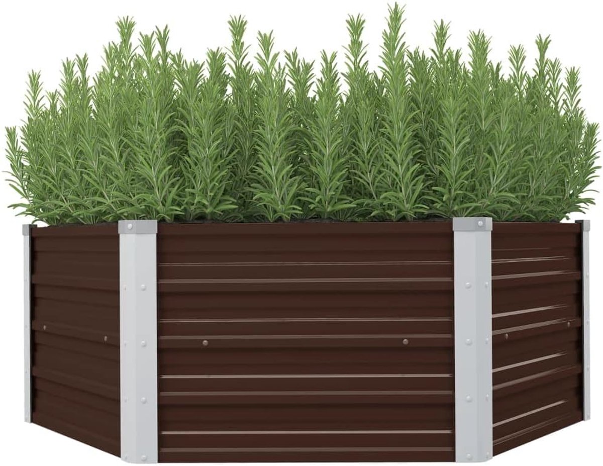 Verhoogd Tuinbed met Grote Opbergruimte voor Planten, Groenten en Bloemen, Gegalvaniseerd Staal Duurzame Constructie, Eenvoudige Montage, Goede Drainage voor Gezonde (Bruin)