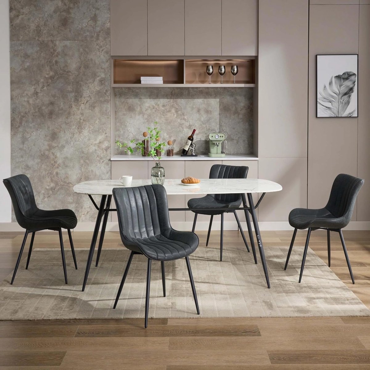Eetkamerstoelen Set van 6 - Zwart PU Leren Stoelen Metaal 150kg