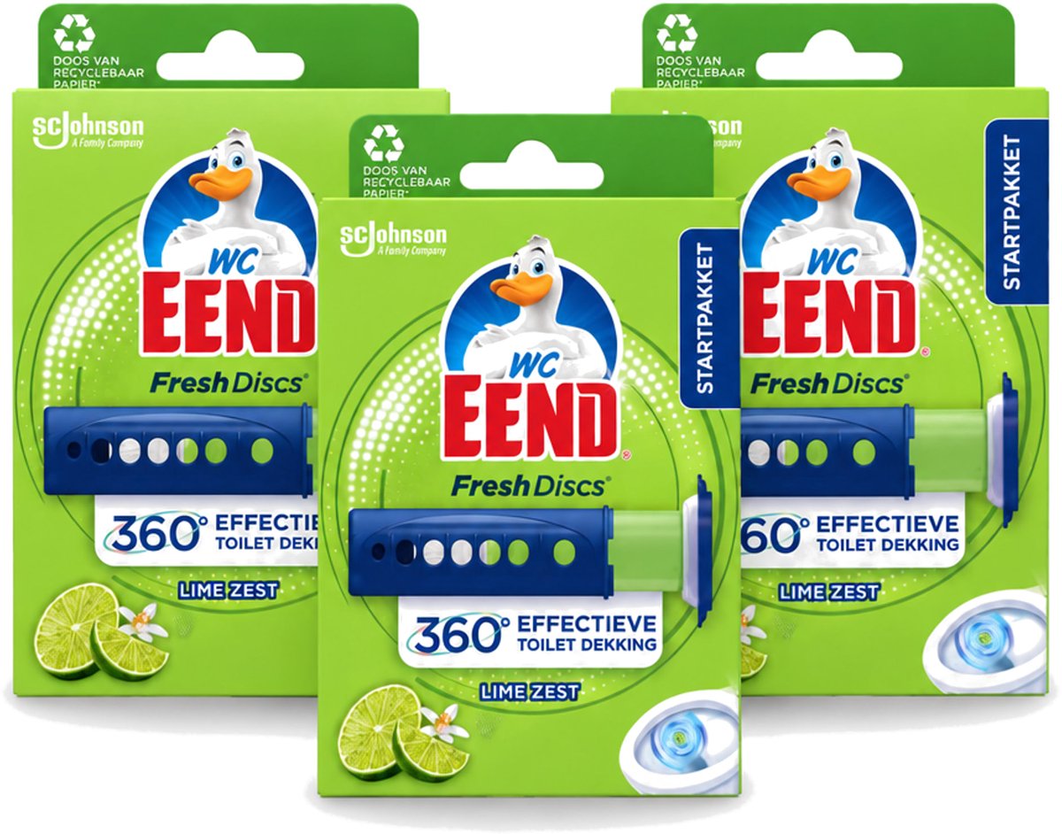 3 x WC Eend - Fresh Discs Lime Zest - Toiletgel - Hygiënisch & Fris tot 7,5 Weken - 36 ml - Voordeelverpakking - 3 stuks