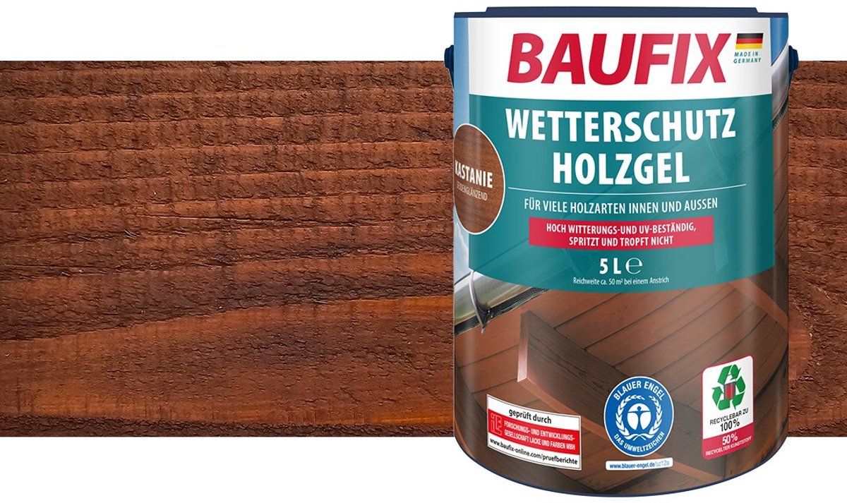 BAUFIX Buitenbeits – Kastanje – Zijdeglans – 5 Liter – Voor Schutting, Tuinhuis & Blokhut – UV- & Weerbestendig