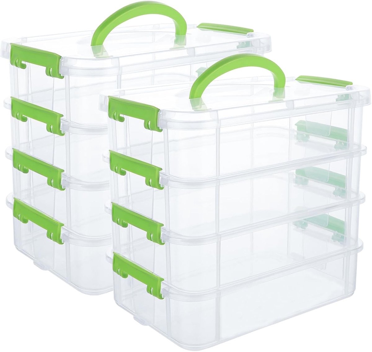 Sorteringsdoos met Draaghandvat, Set van 2, 27 x 17.5 x 24 cm, Opbergdozen voor Kleine Onderdelen, Stapelbare Kunstdozen met Compartimenten en Organisatiemogelijkheden