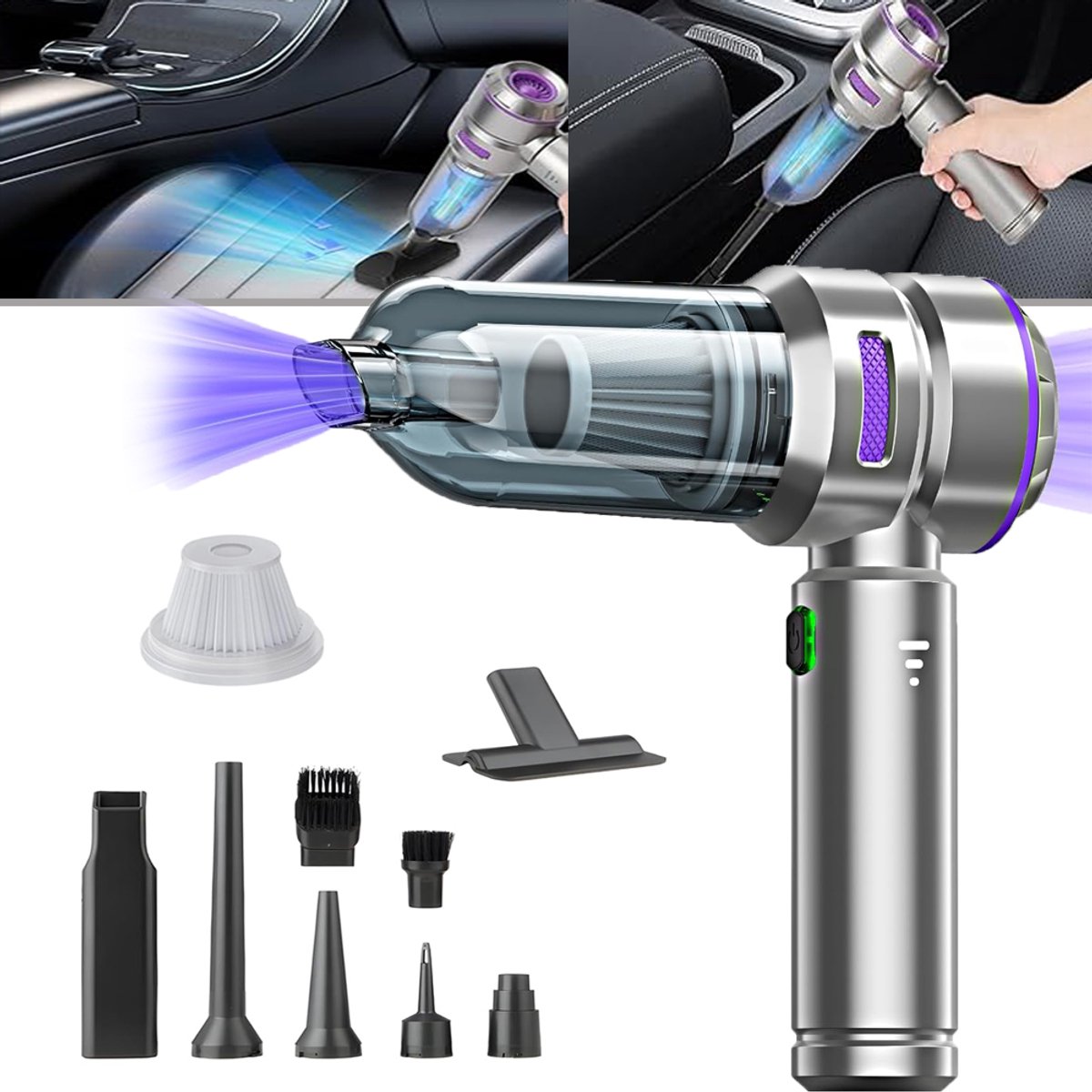 2-in-1 Lichtgewicht Handstofzuiger Blazer – 3 Snelheden En 6000 mAh – Draagbaar En Reinigt Grondig – Voor Dierenhaar, Stof En Vuil Op Auto, Bank En Toetsenbord