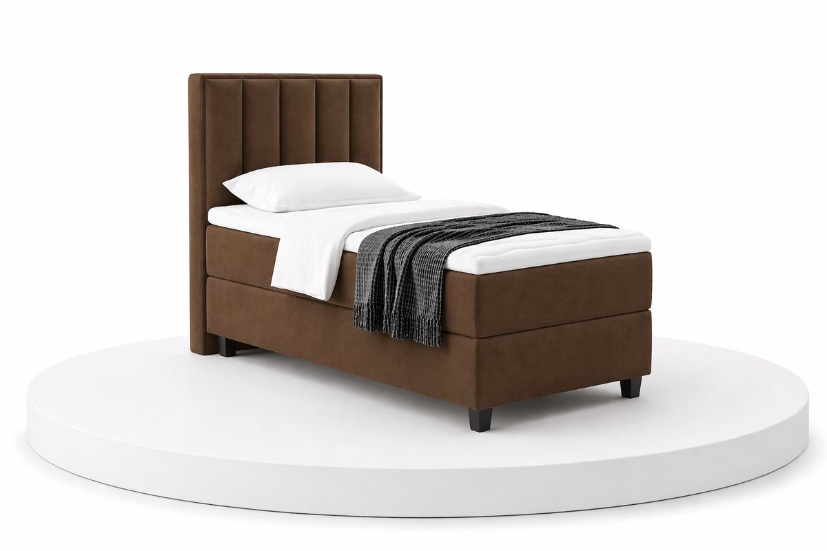 PuntRust Boxspring Soloo - 90x200 Compleet - Eenpersoons bed - Bruin - Puntrust Bedden