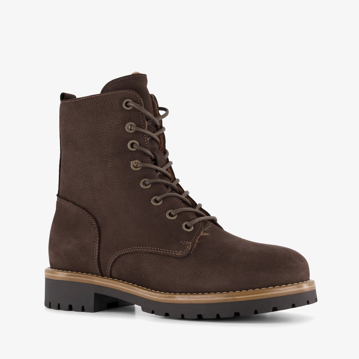 Output leren dames veterboots donkerbruin - Maat 38