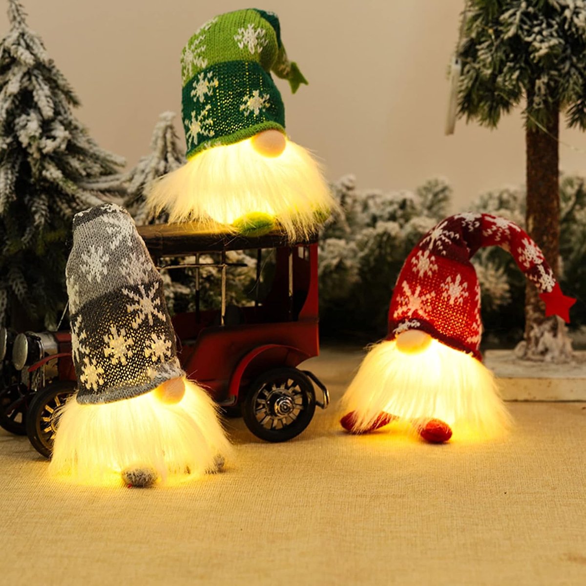 Namajunas - 3stuks - kerstkabouter - Kerstbeelden & Figuren - kerst decoratie klein - kerst decoraties - kerstdecoratie voor binnen - kerstelfje - Kerstboomversiering - Met verlichting - kerstversiering -kerst versiering tafel - korte benen – foto 3