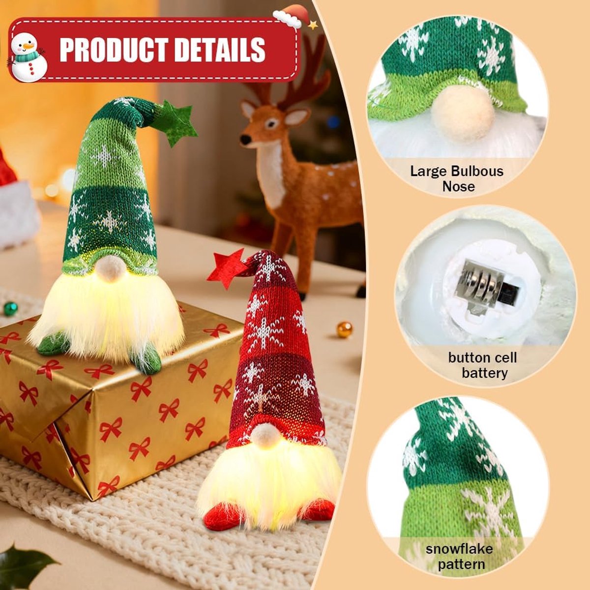 Namajunas - 3stuks - kerstkabouter - Kerstbeelden & Figuren - kerst decoratie klein - kerst decoraties - kerstdecoratie voor binnen - kerstelfje - Kerstboomversiering - Met verlichting - kerstversiering -kerst versiering tafel - korte benen – foto 5
