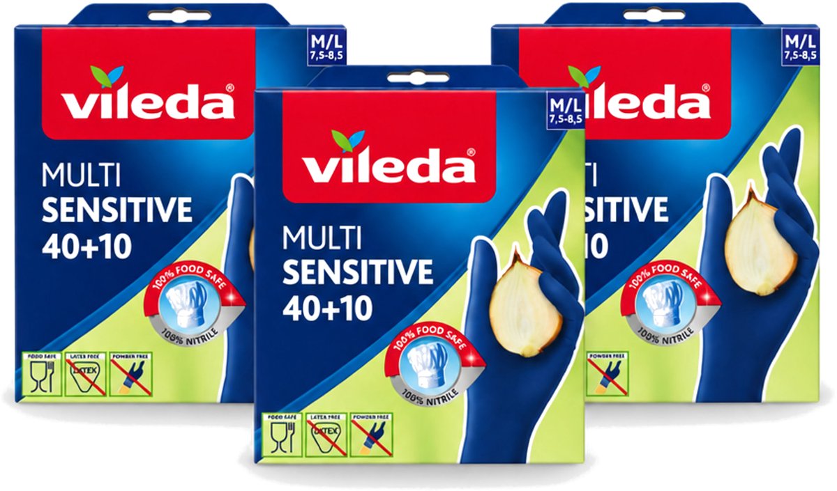 3 x Vileda - Multi Sensitive - Nitrile Handschoenen - Maat M/L - 50 Paar - Voordeelverpakking - 3 stuks
