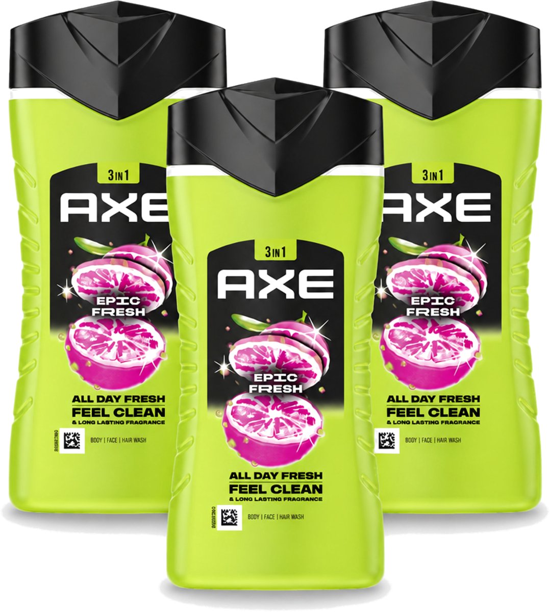 3 x Axe - 3-in-1 Douchegel - Epic Fresh - Grapefruit & Tropical Pineapple - Fresh Boost - 250 ml - Voordeelverpakking - 3 stuks