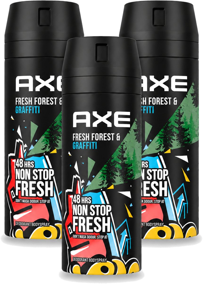 3 x Axe - Deodorant Bodyspray - 48hrs Fresh - Fresh Forest & Graffiti - 150 ml - Voordeelverpakking - 3 stuks