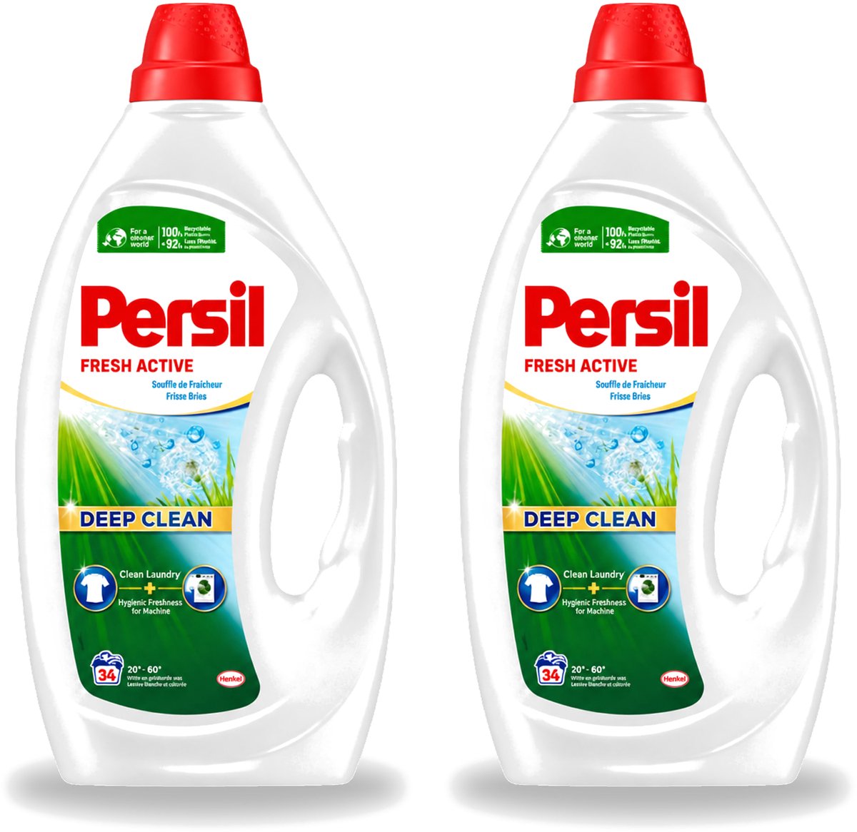 2 x Persil Fresh Active - Vloeibaar Wasmiddel - Witte en Gekleurde Was - Frisse Bries - 34 Wasbeurten - Voordeelverpakking - 2 stuks