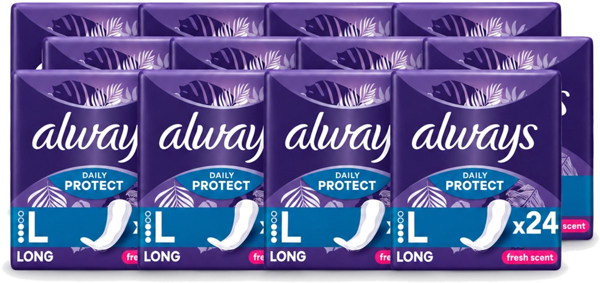 12 x Always – Inlegkruisjes – Long Fresh Scent – 24 Inlegkruisjes - Voordeelverpakking - 12 stuks