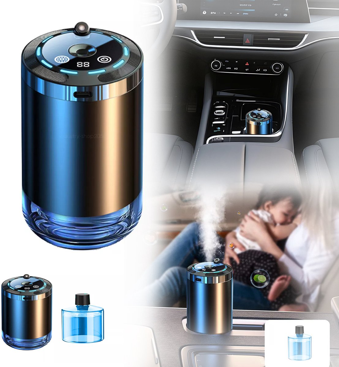 Luchtverfrisser Voor De Cabine, Auto-Luchtzuiveraar Met 50 Ml Parfum, Oplaadbare Geurverspreider, Uitgang Op 5 Niveaus.