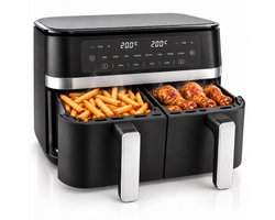 Vivid Green Dubbele Airfryer – 11 Liter – Dual Zone met SYNC – 2 Lades – 2950W – 5 Jaar Garantie – Heteluchtfriteuse – Tot 8 Personen – PFAS-vrij – Zwart