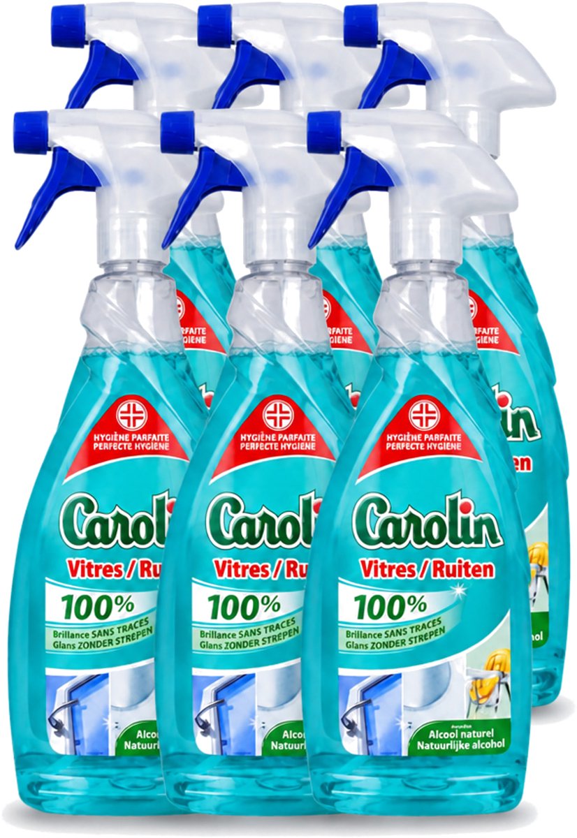 6 x Carolin - Glas- en Ruitenreiniger - Met Natuurlijke Alcohol - 650 ml - Voordeelverpakking - 6 stuks