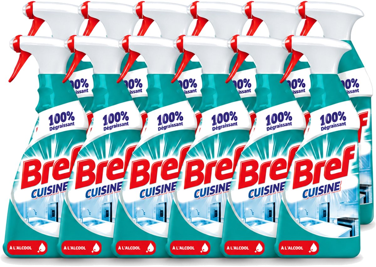 12 x Bref Keuken - Reinigingsspray - Ontvetter - Met Alcohol - 750 ml - Voordeelverpakking - 12 stuks