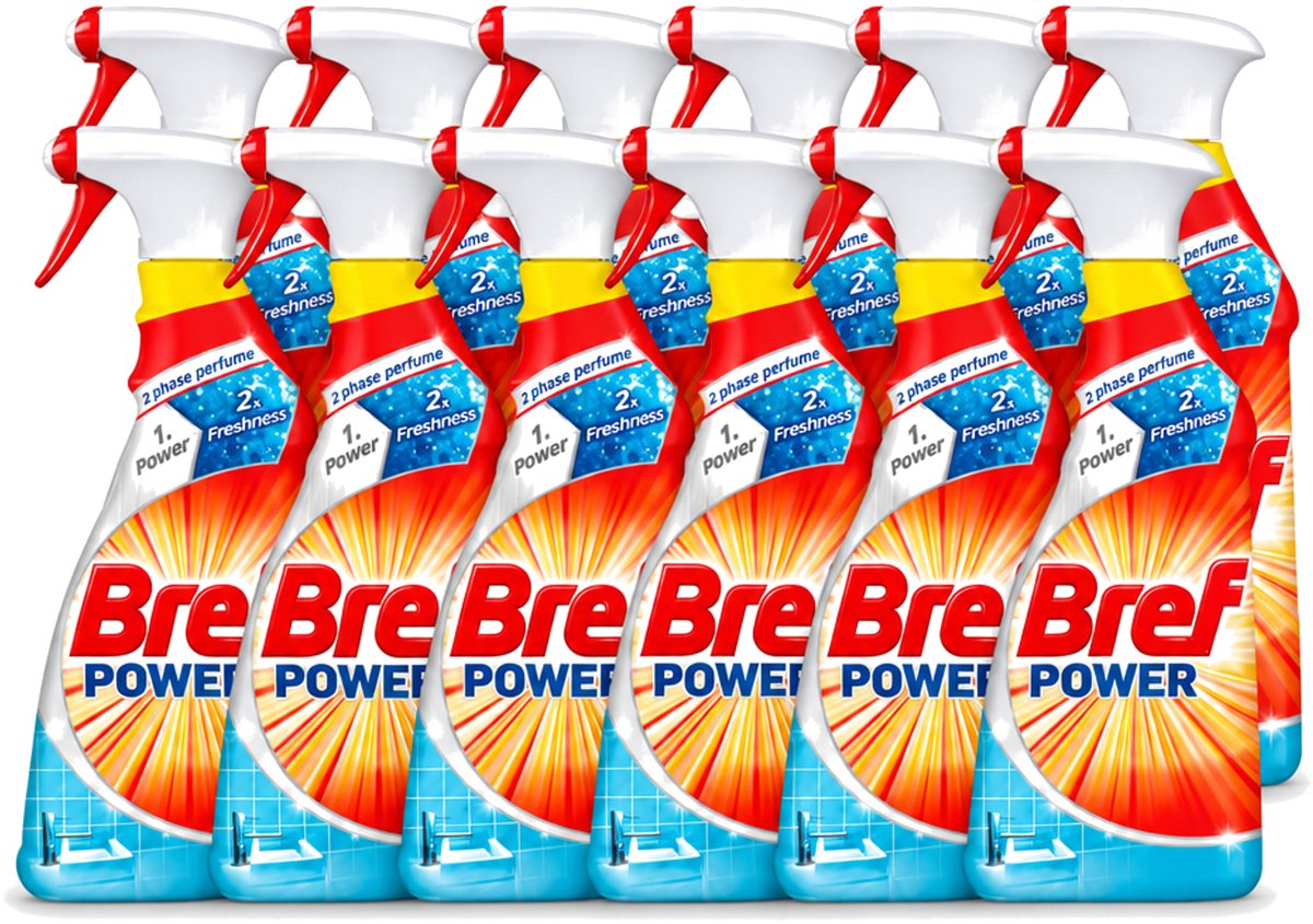 12 x Bref Power - Badkamerreiniger - Spray - Anti-Kalk & Vuil - Fris - 750 ml - Voordeelverpakking - 12 stuks