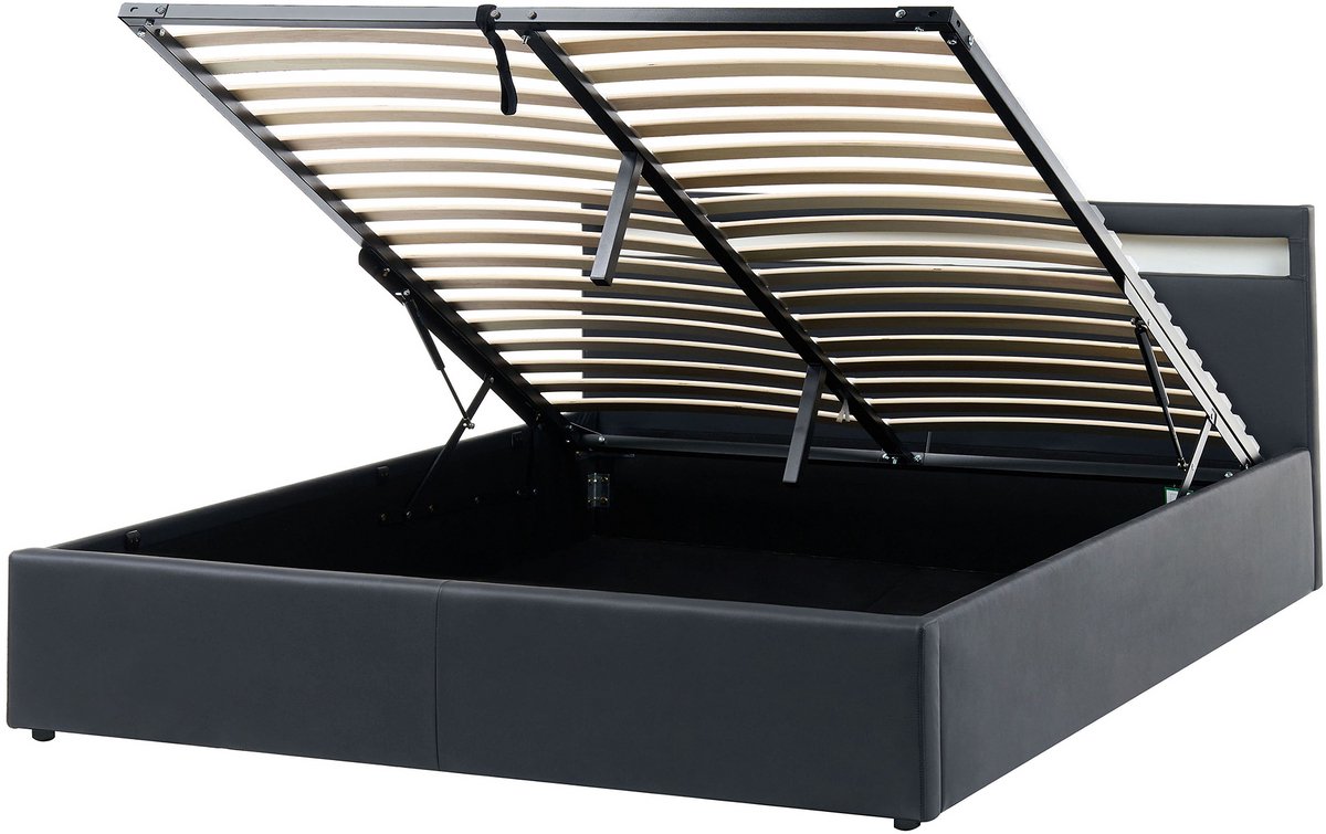 ARMELLE - Bed met LED - Zwart - 160 x 200 cm - Kunstleer