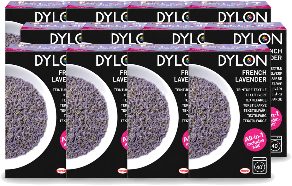 12 x Dylon - Textielverf - French Lavender - All-in-One - Inclusief Zout - 350g - Voordeelverpakking - 12 stuks