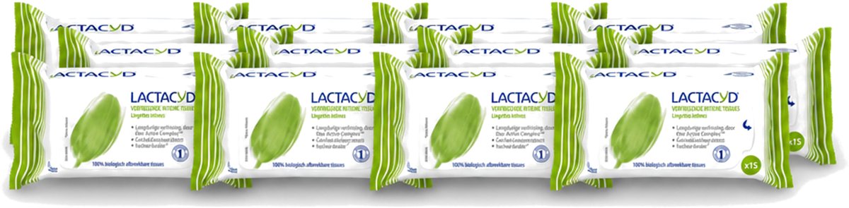 12 x Lactacyd - Intieme Doekjes - Verfrissend - Zeepvrij - Biologisch Afbreekbaar - 15 Doekjes - Voordeelverpakking - 12 stuks