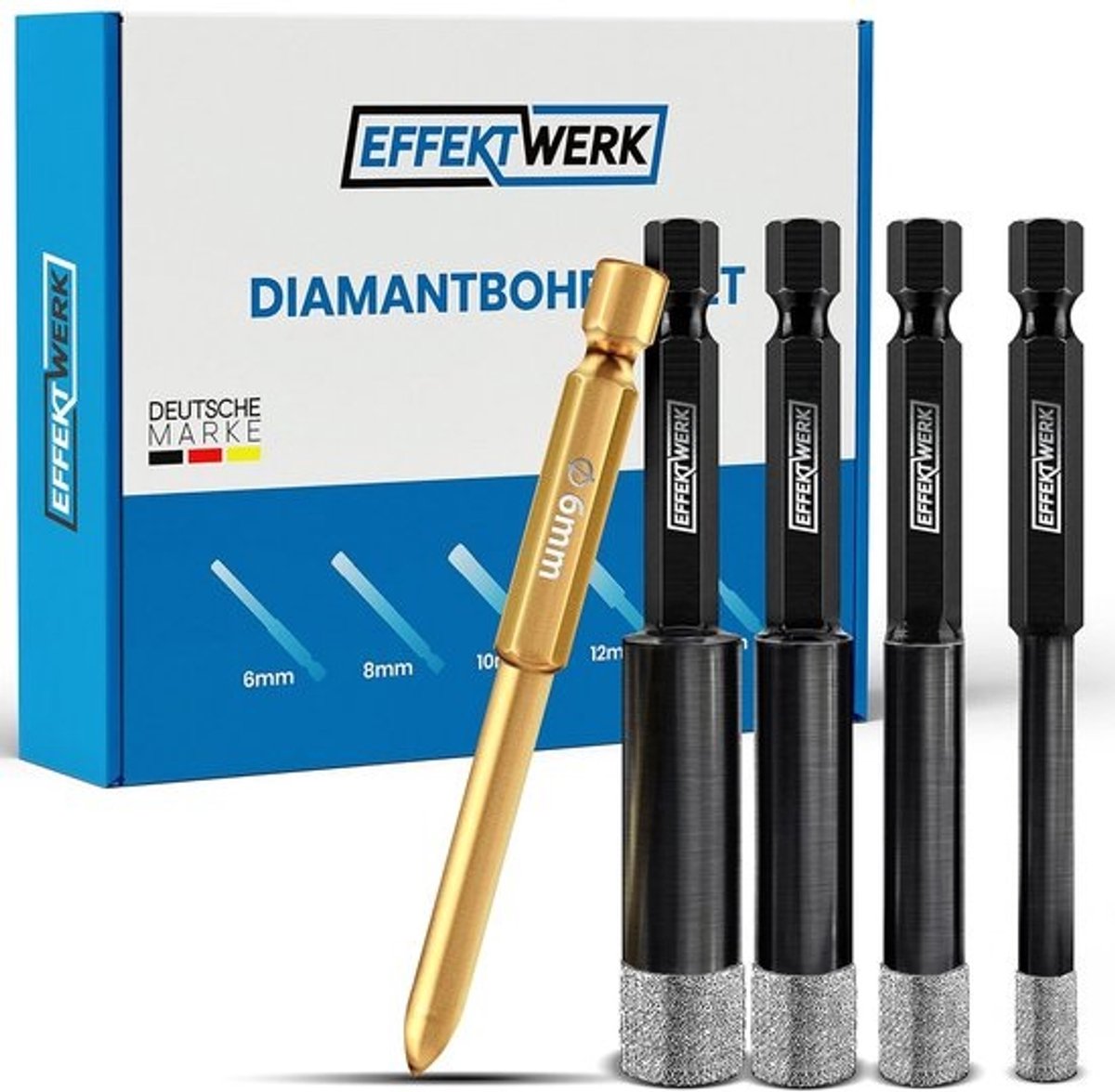 Diamant-tegelboorset - Boorkronenset - Voor het boren in harde materialen - Met geïntegreerde koelwas - 4-delig - Zilver