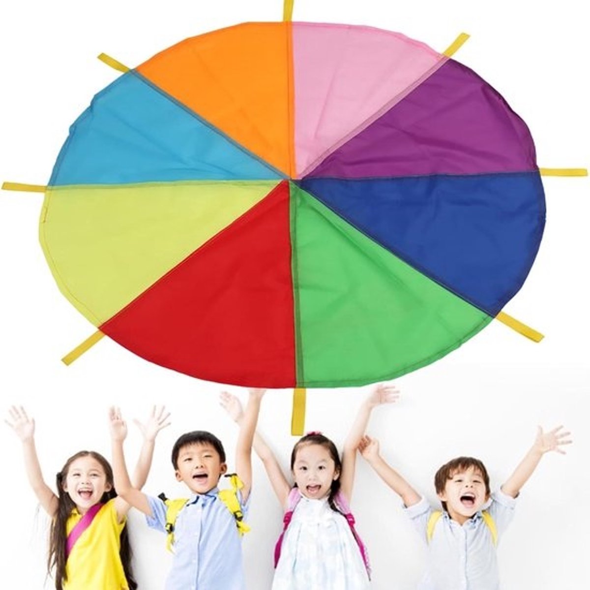 Speelparachute voor kinderen - Groepsparachute - voor buitenspelen - Voor groep - coördinatie oefenen - Slijtvast doek - 2 of 3 meter - Regenboog