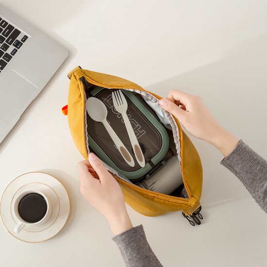 Geïsoleerde lunchtas met dikke aluminiumfolie-voering – Lekvrije thermische bentotas voor werk, school en picknicks – Ruime koel-/warmhoudtas – Inclusief verstelbare schouderriem – Geschikt voor alle leeftijden – Geel van ZVD — afbeelding 4