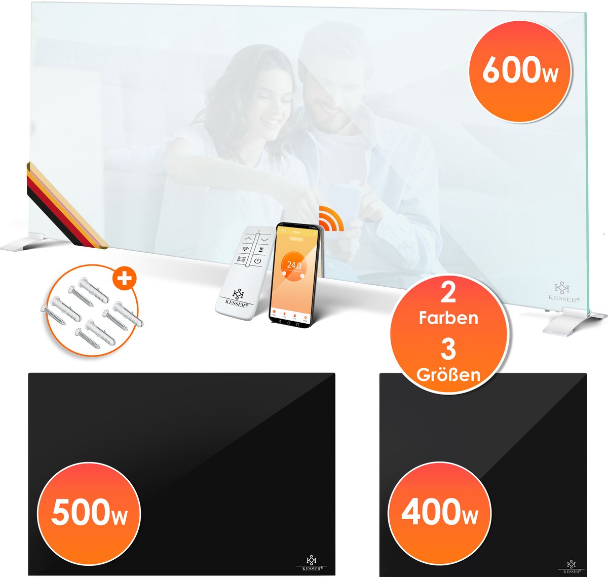 KESSER® Infrarood Kachel 600W Elektrische Verwarmingspaneel - Infraroodverwarming Energiebesparing 2-in-1 Staande & Muurmontage Verwarming met Thermostat + open raam detectie + Afstandsbediening & APP-bediening - Zwart – foto 5