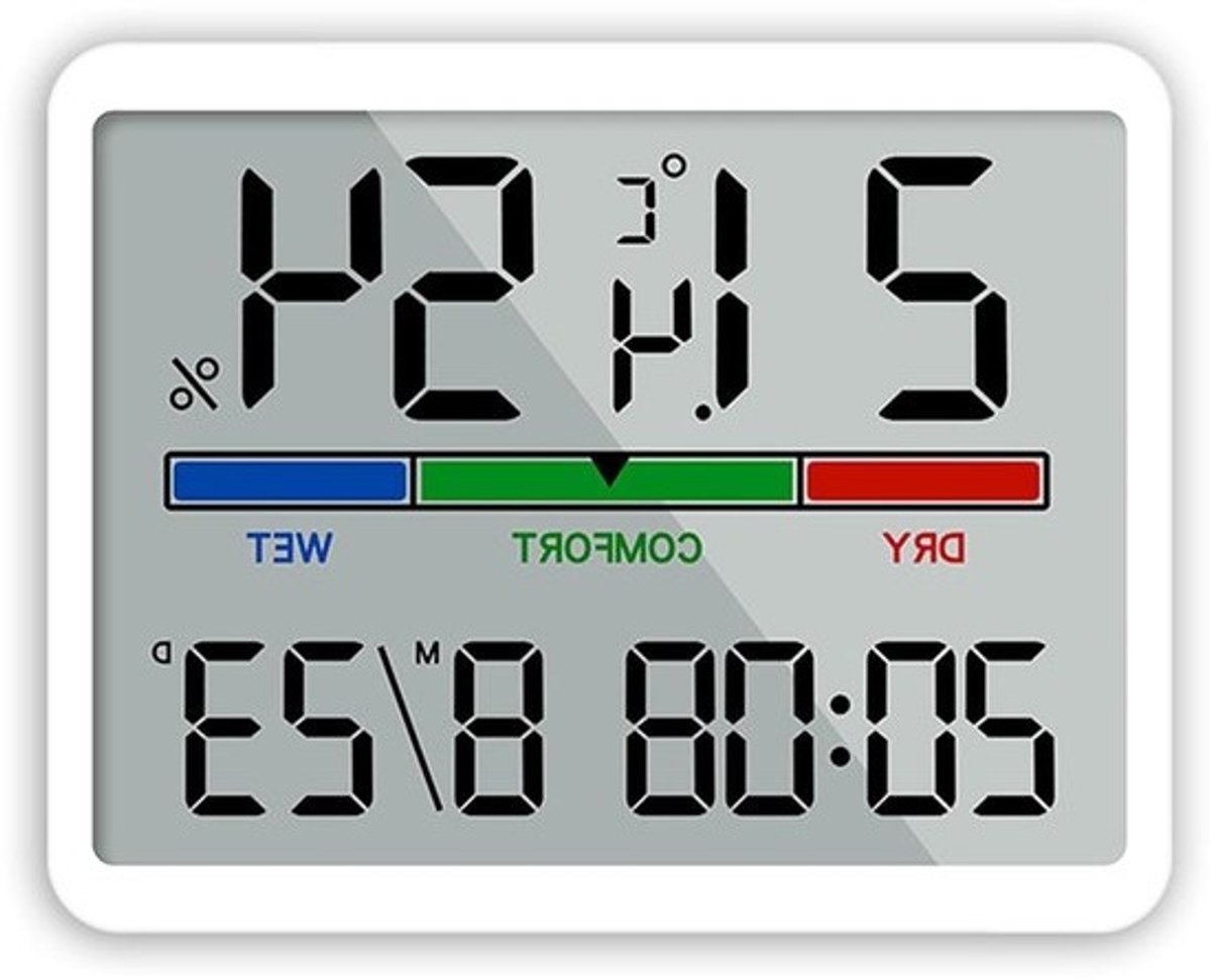 Hygrometer - binnenthermometer - digitale luchtvochtigheidsmeter - nauwkeurige temperatuurmeter - groot lcd-display - vochtmeter, thermometer met klok voor broeikas thuis (wit)