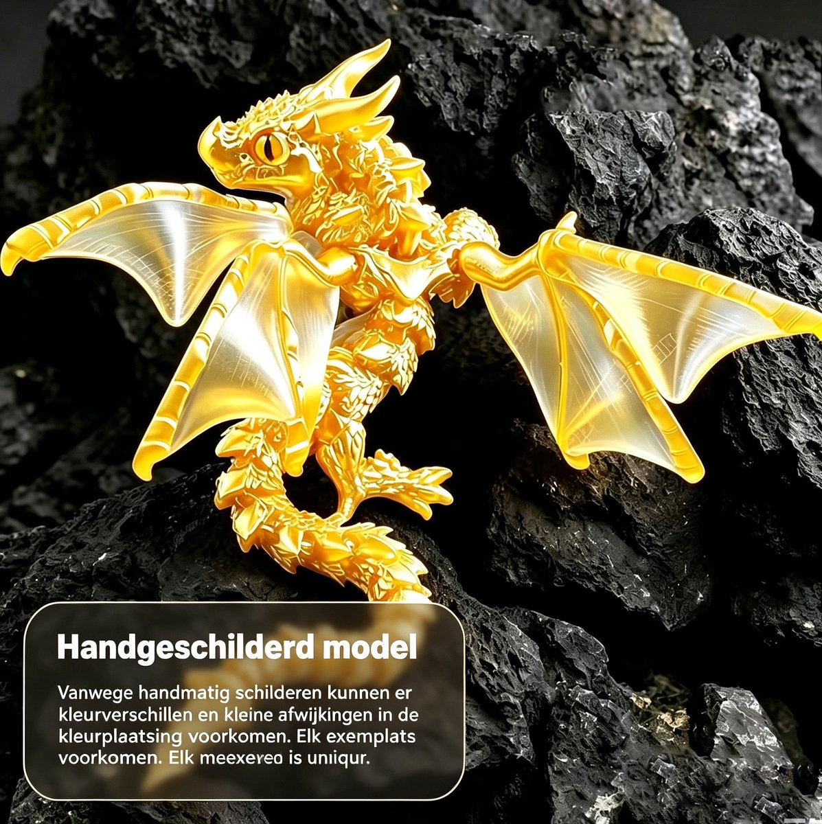 Namajunas-Goud-3D Geprinte Draak 25cm met Vleugels-Dinosaurus Speelgoed-Beweegbare Gewrichten-Ornamenten-Versiering Verjaardag-Geschenkset Mannen-Verjaardagscadeau Man-Stressverlichtend-Woondecoratie Woonkamer-Desktop-Cadeau-Premium-Vingerpoppetjes